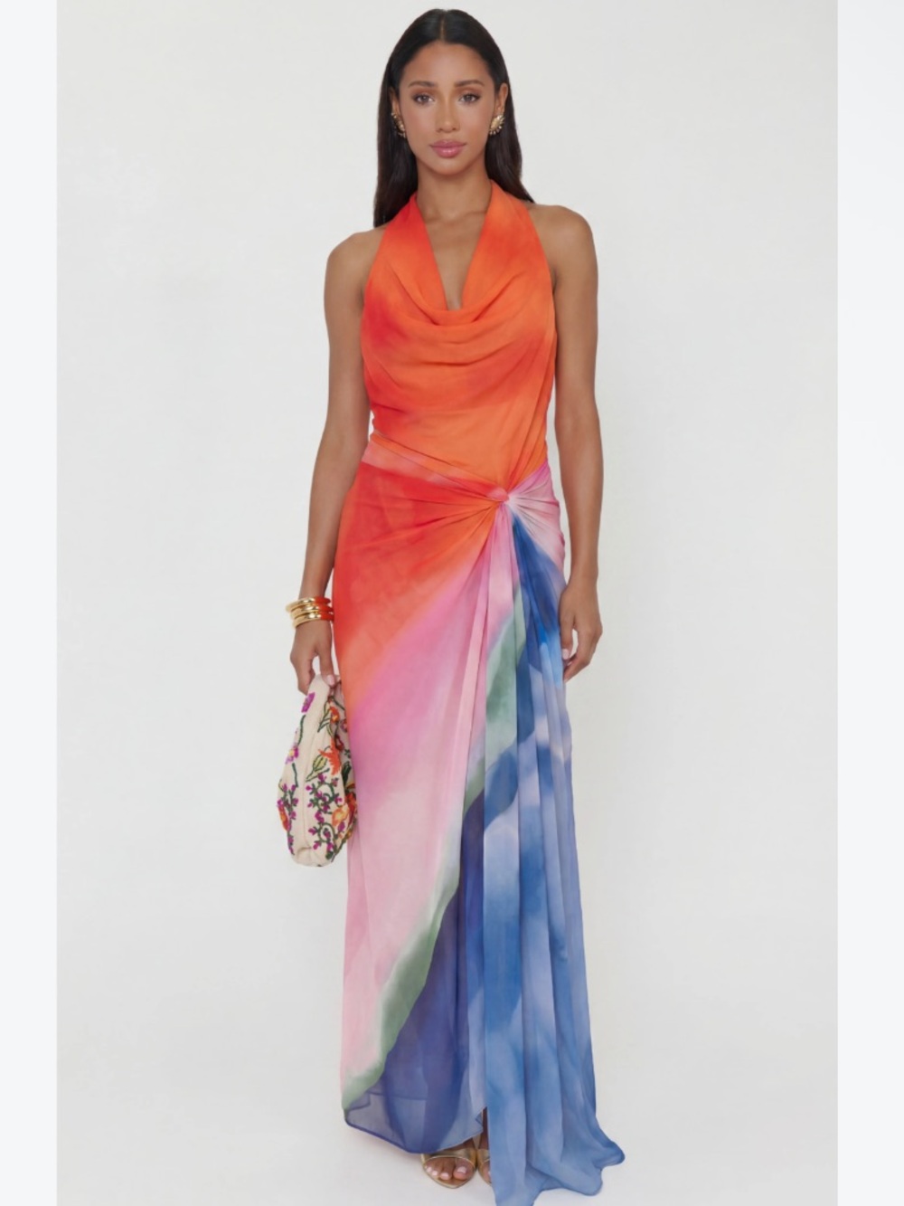 Show Me Your Mumu Remi Halter Multicolor Maxi Dress in Sunset size Medium